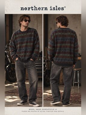 Vintage 90's Grunge Garage Band Striped Knit Sweater XL Distressed Northern Isle